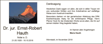 Traueranzeige von Ernst-Robert Hauth von vrm-trauer