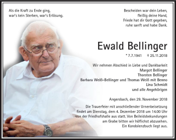Traueranzeige von Ewald Bellinger von VRM Trauer