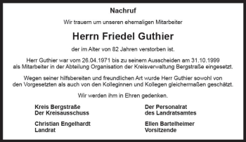 Traueranzeige von Friedel Guthier von vrm-trauer