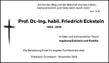 Traueranzeige von Friedrich Eckstein von vrm-trauer