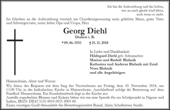 Traueranzeige von Georg Diehl von vrm-trauer