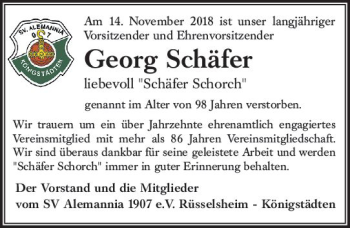 Traueranzeige von Georg Schäfer von vrm-trauer