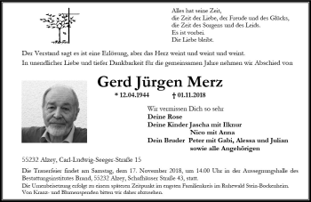 Traueranzeige von Gerd Jürgen Merz von vrm-trauer