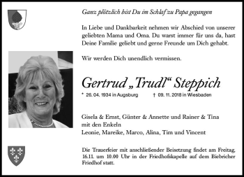 Traueranzeige von Gertrud Steppich von vrm-trauer