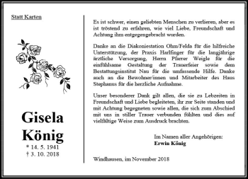 Traueranzeige von Gisela König von VRM Trauer