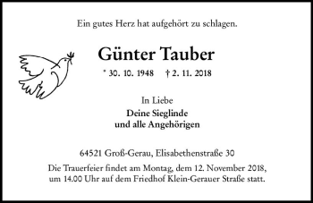 Traueranzeige von Günter Tauber von vrm-trauer