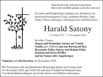 Traueranzeige von Harald Satony von  Camberger Anzeiger