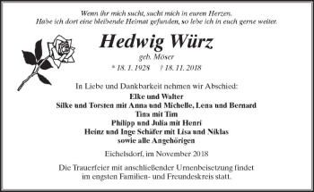 Traueranzeige von Hedwig Würz von  Kreisanzeiger