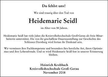 Traueranzeige von Heidemarie Seidl von vrm-trauer
