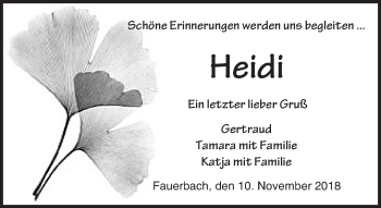 Traueranzeige von Heidi  von  Kreisanzeiger