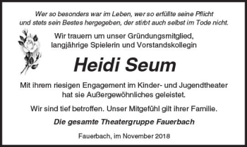 Traueranzeige von Heidi Seum von  Kreisanzeiger