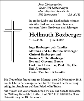 Traueranzeige von Heilmuth Boxberger von vrm-trauer
