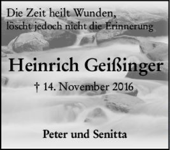 Traueranzeige von Heinrich Geißinger von vrm-trauer