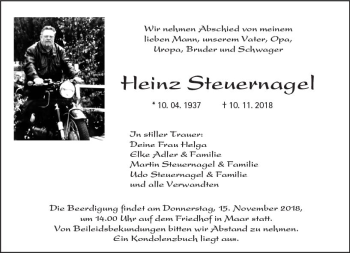 Traueranzeige von Heinz Steuernagel von VRM Trauer