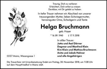Traueranzeige von Helga Bruchmann von vrm-trauer