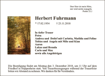 Traueranzeige von Herbert Fuhrmann von vrm-trauer