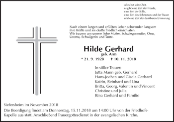 Traueranzeige von Hilde Gerhard von vrm-trauer