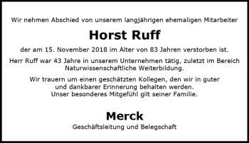 Traueranzeige von Horst Ruff von vrm-trauer