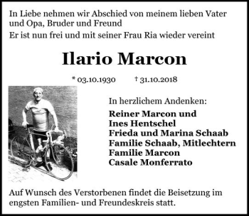 Traueranzeige von Ilario Marcon von vrm-trauer