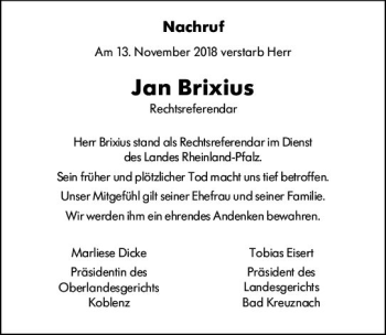 Traueranzeige von Jan Brixius von vrm-trauer