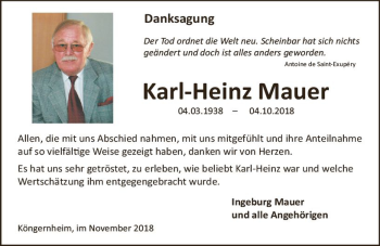 Traueranzeige von Karl-Heinz Mauer von vrm-trauer