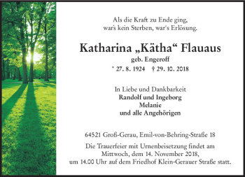 Traueranzeige von Katharina Flauaus von vrm-trauer