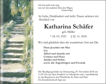 Traueranzeige von Katharina Schäfer von vrm-trauer