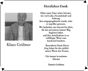 Traueranzeige von Klaus Grübner von vrm-trauer