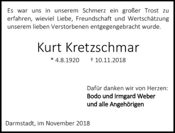 Traueranzeige von Kurt Kretzschmar von vrm-trauer