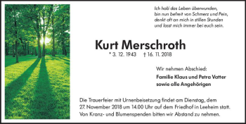 Traueranzeige von Kurt Merschroth von vrm-trauer