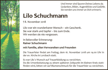 Traueranzeige von Lilo Schuchmann von vrm-trauer