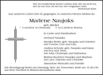 Traueranzeige von Marlene Naujoks von vrm-trauer