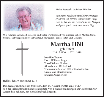 Traueranzeige von Martha Höll von VRM Trauer