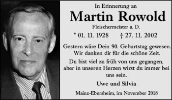Traueranzeige von Martin Rowold von vrm-trauer