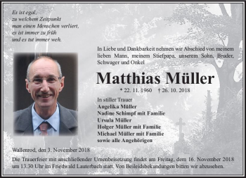 Traueranzeige von Matthias Müller von VRM Trauer