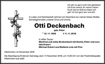 Traueranzeige von Otti Deckenbach von  Kreisanzeiger