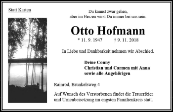 Traueranzeige von Otto Hofmann von VRM Trauer
