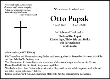 Traueranzeige von Otto Pupak von vrm-trauer
