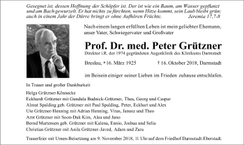 Traueranzeige von Peter Grützner von vrm-trauer