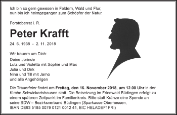 Traueranzeige von Peter Krafft von  Kreisanzeiger