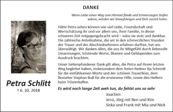 Traueranzeige von Petra Schlitt von  Kreisanzeiger
