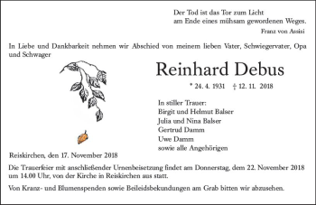 Traueranzeige von Reinhard Debus von  Gießener Anzeiger