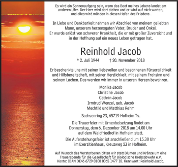 Traueranzeige von Reinhold Jacob von vrm-trauer