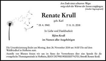 Traueranzeige von Renate Krull von vrm-trauer