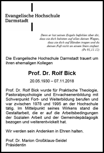 Traueranzeige von Rolf Bick von vrm-trauer