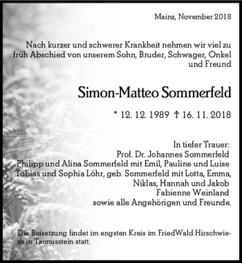 Traueranzeige von Simon-Matteo Sommerfeld von vrm-trauer