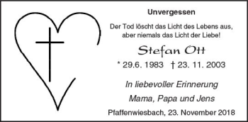 Traueranzeige von Stefan Ott von  Usinger Anzeiger