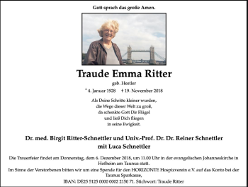 Traueranzeige von Traude Emma Ritter von vrm-trauer