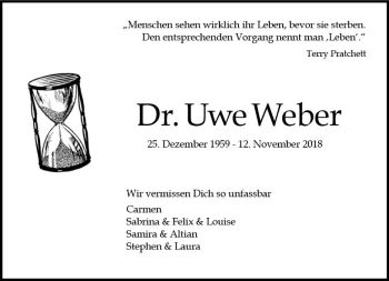 Traueranzeige von Uwe Weber von vrm-trauer