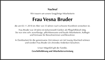 Traueranzeige von Vesna Bruder von  Gießener Anzeiger